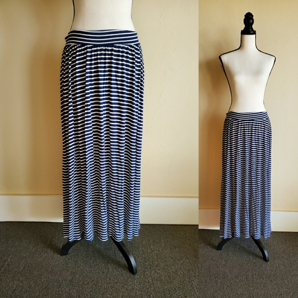 Navy Striped Maternity Skirt